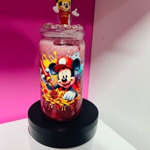 Mickey Mouse Themed Jar with Red and Yellow Design